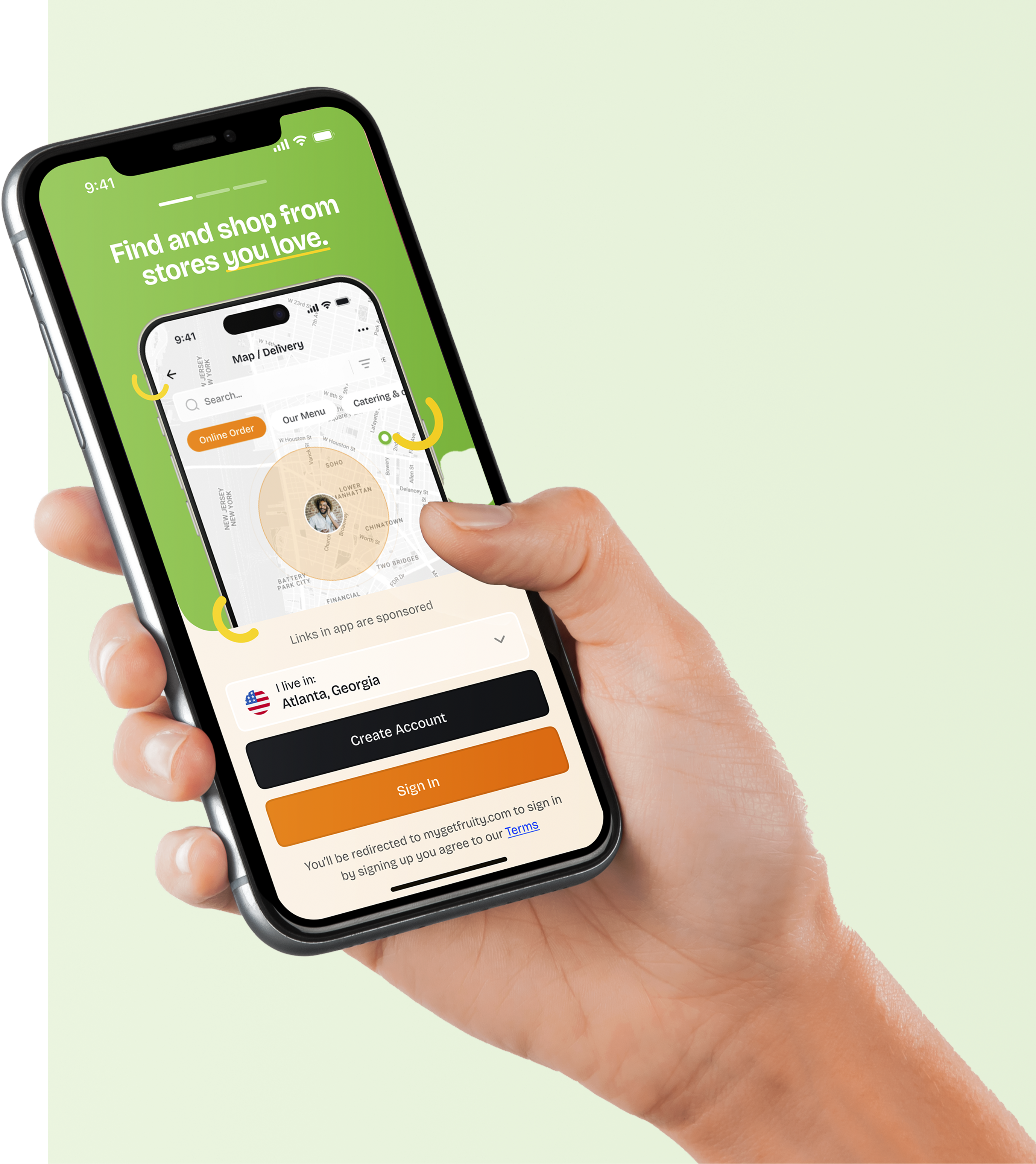 App screen showing menu
